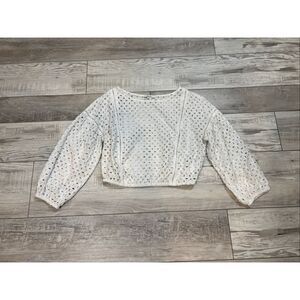 Forever 21 white eyelet semi crop blouse top size M